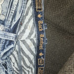 Rock Revival Embroidered Waistband Jeans - Light Blue
